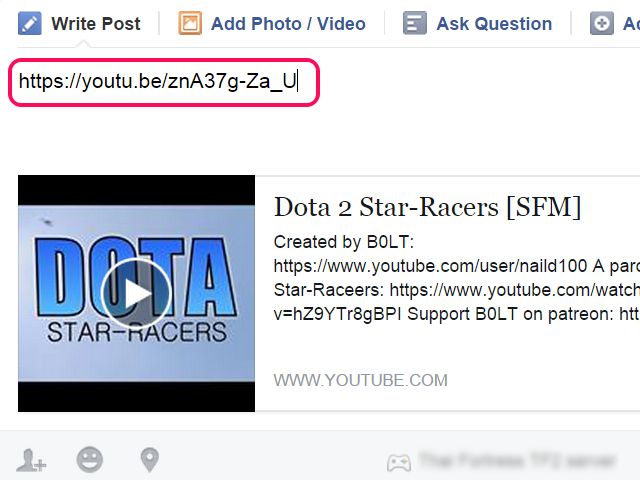 Facebook récupère automatiquement la miniature de la vidéo et de la description de YouTube.
